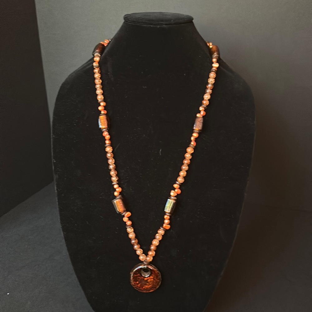 Long Copper Infused Glass Necklace